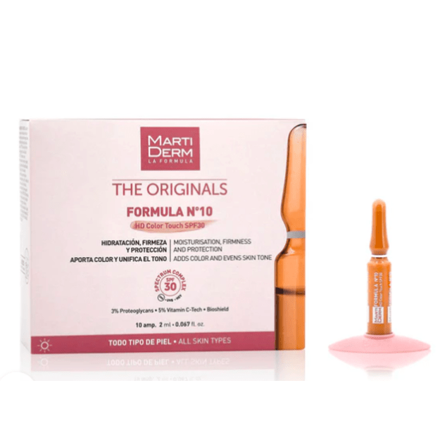 MARTIDERM veido ampulės su atspalviu FORMULA Nº10 HD Color Touch SPF30, 10 ampulių/2 ml